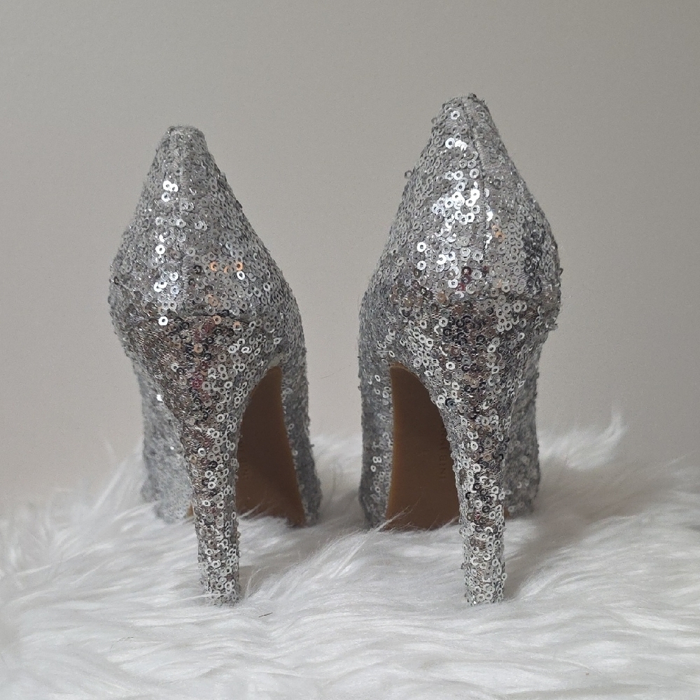 Gianni Bini Silver Sequin Pointed Toe Pumps | Padded Forefoot | 4.5" Heel - Picture 5 of 15